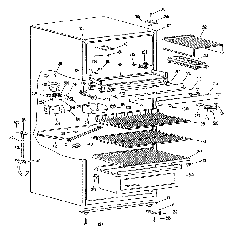 Section Diagram and Parts List for TB15SGER  General Electric Refrigerator