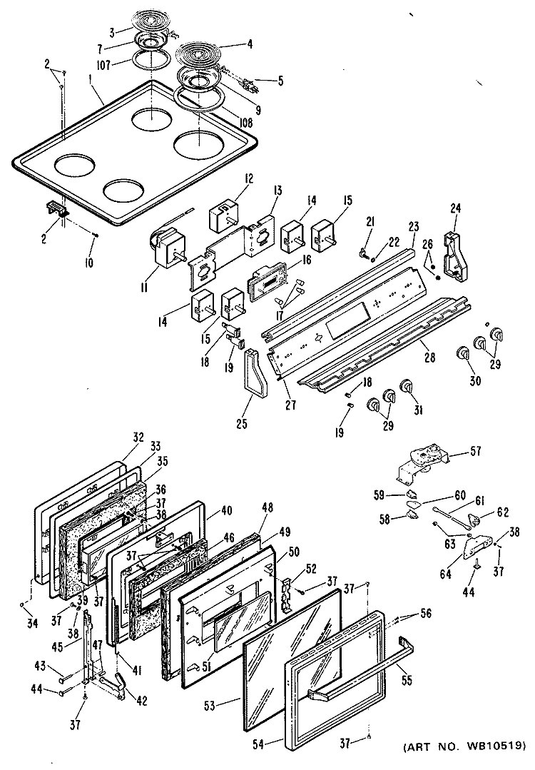 Section Diagram and Parts List for JDP36GH2  General Electric Range