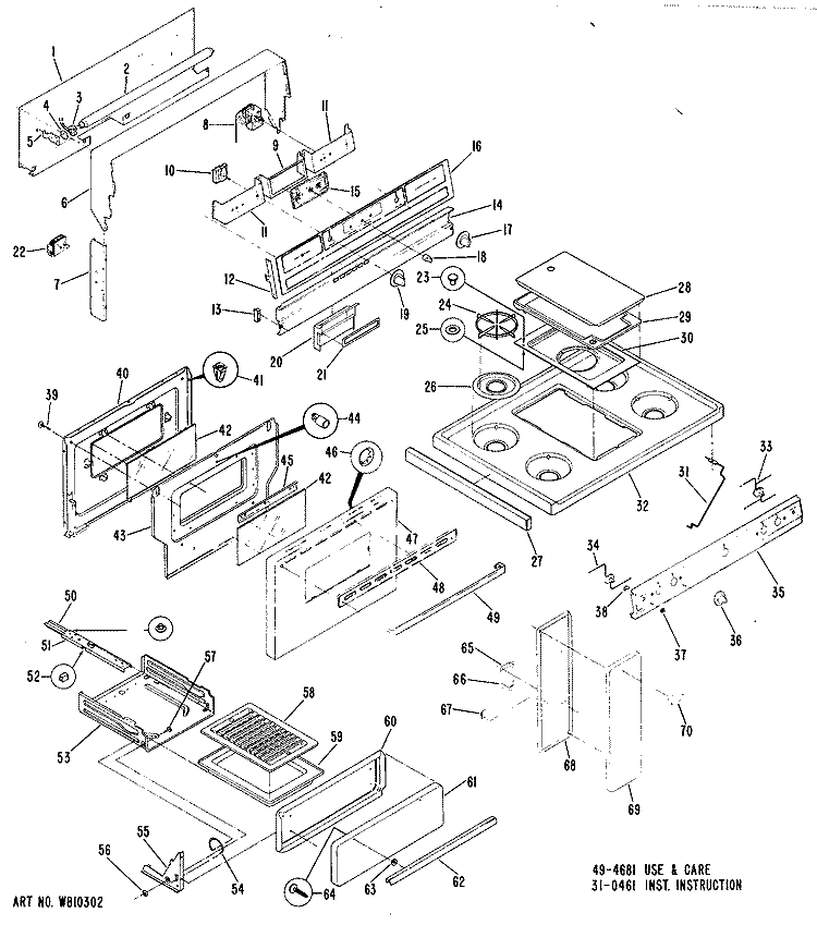 Section Diagram and Parts List for JGCC58EH1  General Electric Range