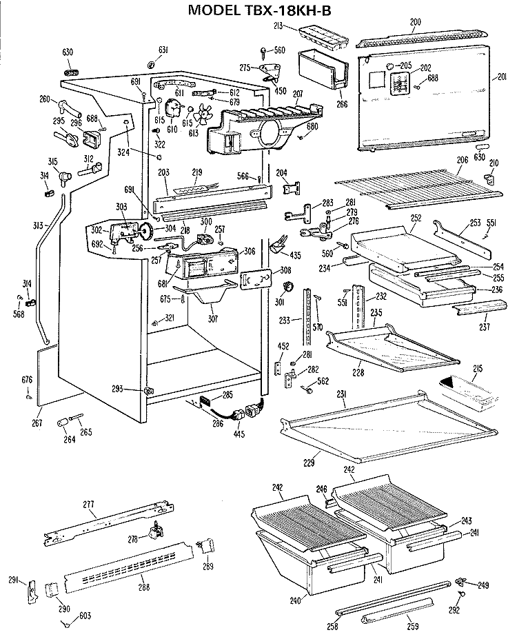 Section Diagram and Parts List for TBX18KHCR  General Electric Refrigerator
