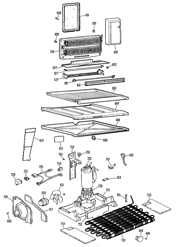Section Diagram and Parts List for TBX18KHCR  General Electric Refrigerator