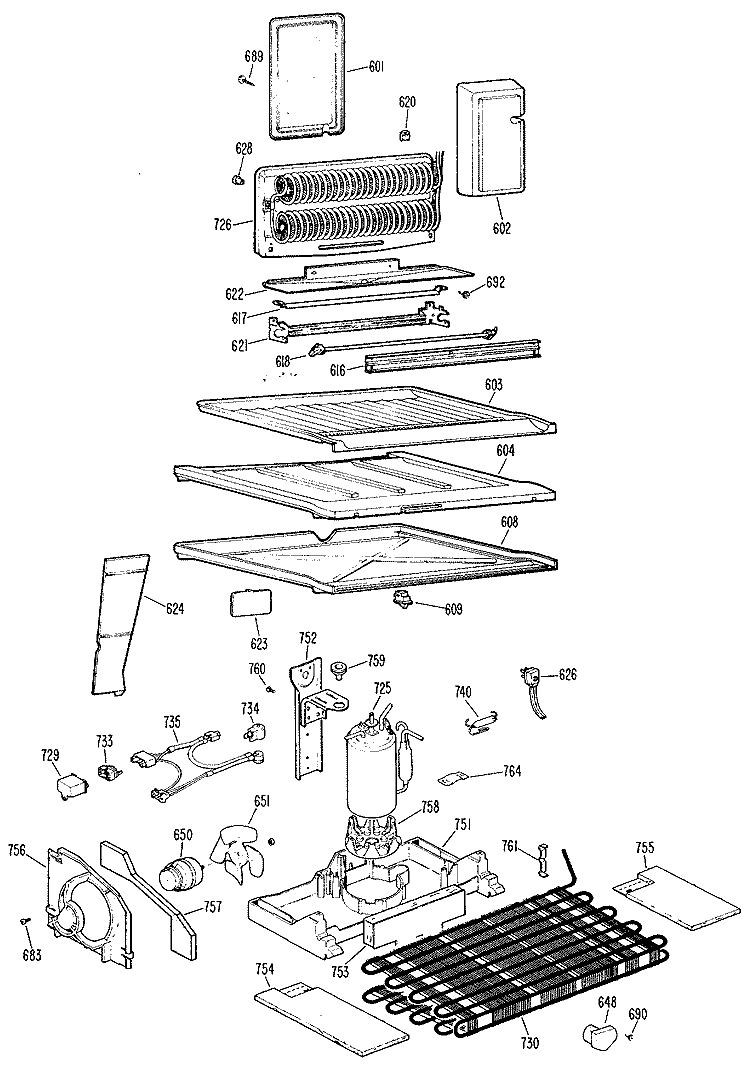 Section Diagram and Parts List for TBX18PHCR  General Electric Refrigerator