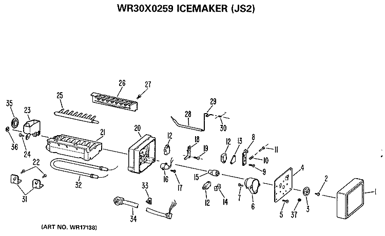 ICEMAKER Diagram and Parts List for WR30X259  General Electric Ice Maker