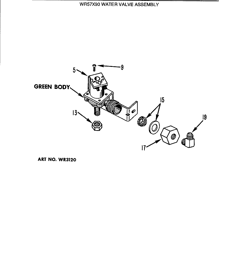 WATER VALVE ASSEMBLY Diagram and Parts List for WR57X90  General Electric Water Filter System