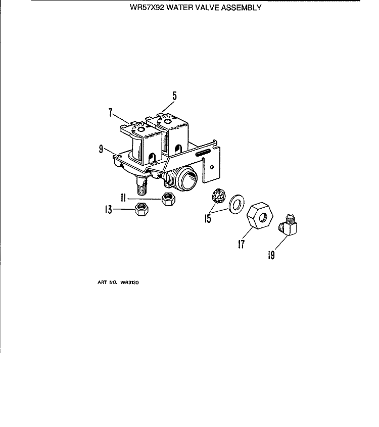 WATER VALVE ASSEMBLY Diagram and Parts List for WR57X92  General Electric Water Filter System