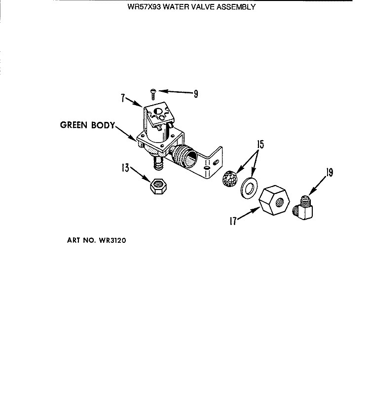 WATER VALVE ASSEMBLY Diagram and Parts List for WR57X93  General Electric Water Filter System