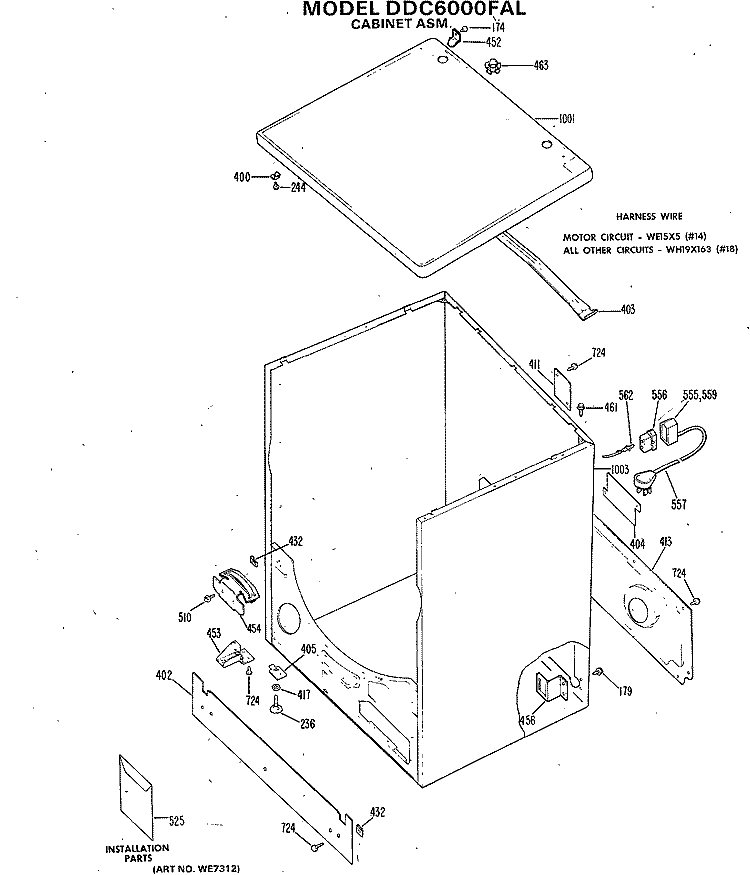 CABINET ASM. Diagram and Parts List for DDC6000FAL  General Electric Dryer