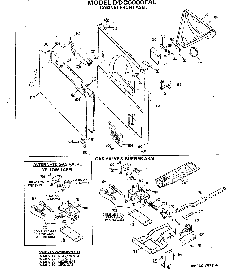 CABINET FRONT ASM. Diagram and Parts List for DDC6000FAL  General Electric Dryer