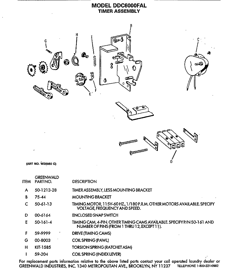 TIMER ASSEMBLY Diagram and Parts List for DDC6000FAL  General Electric Dryer