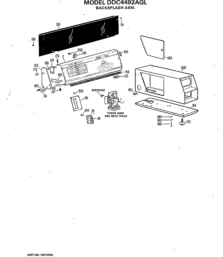 BACKSPLASH ASM. Diagram and Parts List for DDC4492AGL  General Electric Dryer