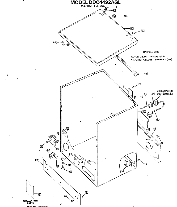CABINET ASM. Diagram and Parts List for DDC4492AGL  General Electric Dryer