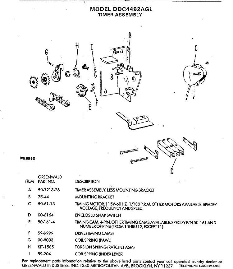 TIMER ASSEMBLY Diagram and Parts List for DDC4492AGL  General Electric Dryer