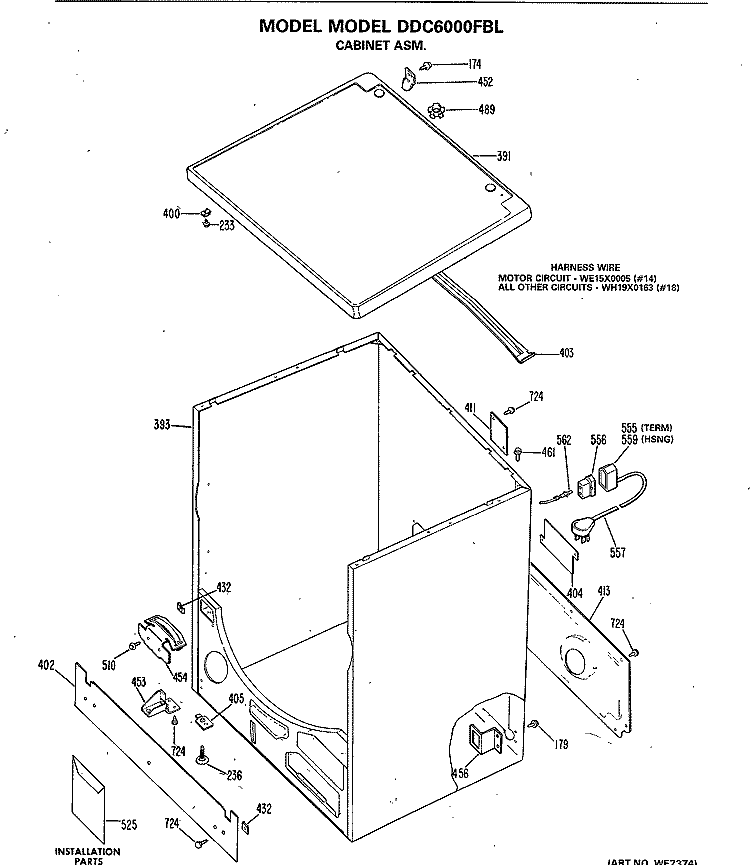 CABINET ASM. Diagram and Parts List for DDC6000FBL  General Electric Dryer