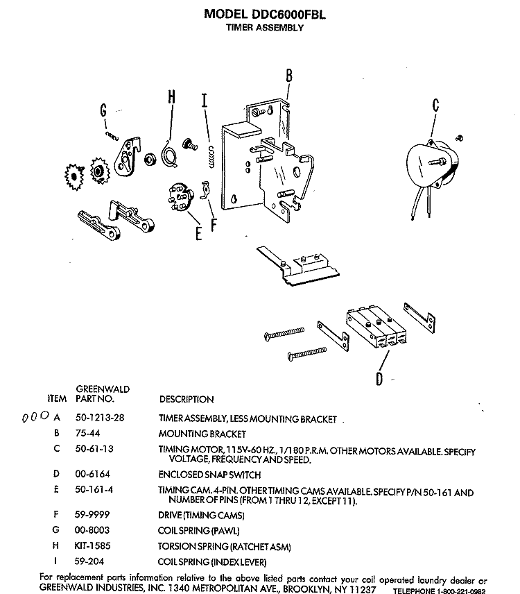 TIMER ASSEMBLY Diagram and Parts List for DDC6000FBL  General Electric Dryer