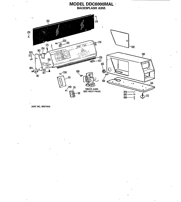 BACKSPLASH ASM. Diagram and Parts List for DDC6000MAL  General Electric Dryer