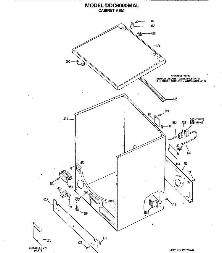 CABINET ASM. Diagram and Parts List for DDC6000MAL  General Electric Dryer
