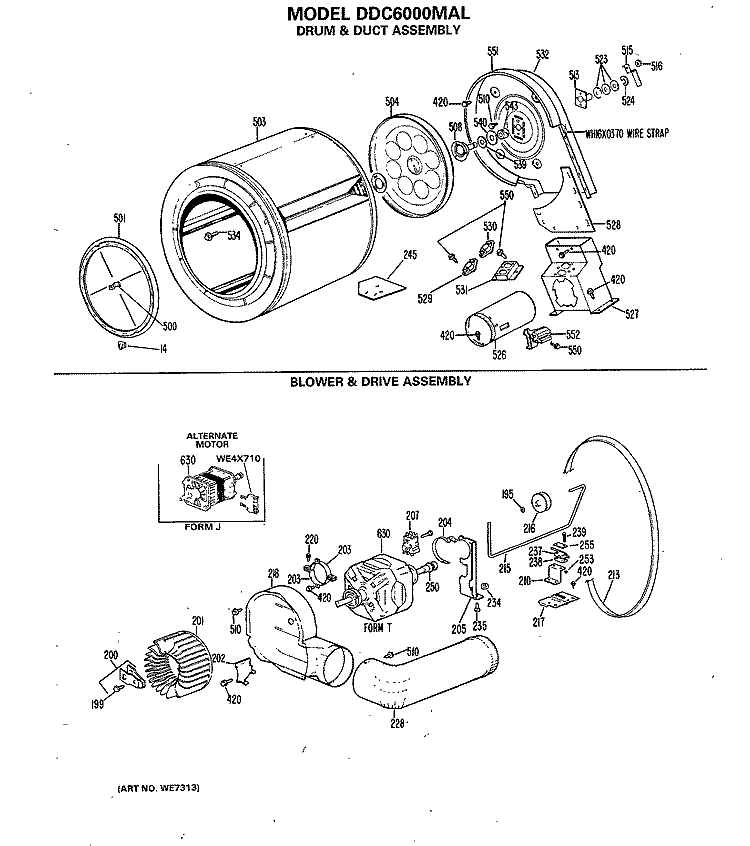 DRUM & DUCT ASSEMBLY Diagram and Parts List for DDC6000MAL  General Electric Dryer