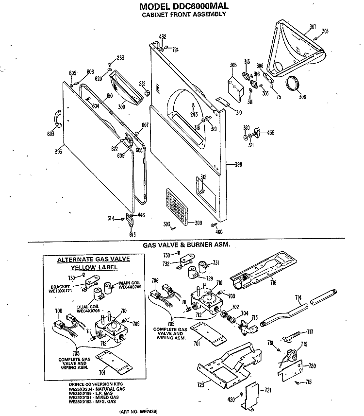 CABINET FRONT ASSEMBLY Diagram and Parts List for DDC6000MAL  General Electric Dryer