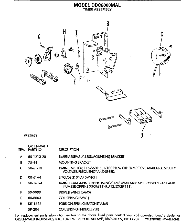 TIMER ASSEMBLY Diagram and Parts List for DDC6000MAL  General Electric Dryer