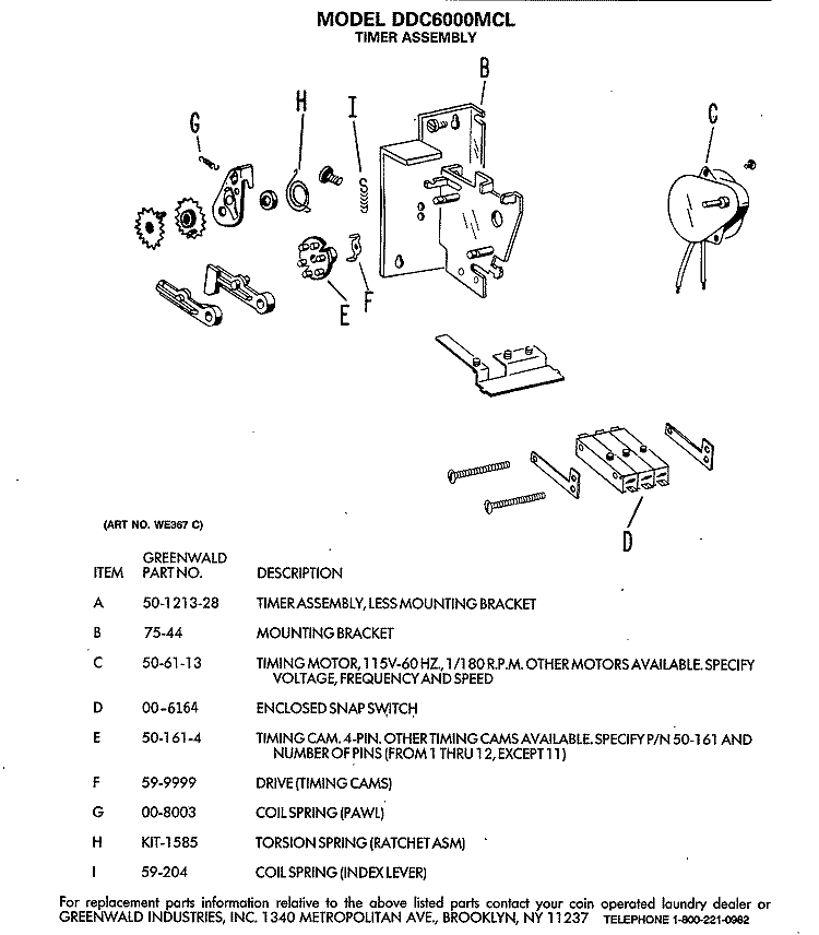 TIMER ASSEMBLY Diagram and Parts List for DDC6000MCL  General Electric Dryer