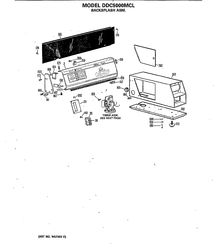 BACKSPLASH ASM. Diagram and Parts List for DDC5000MCL  General Electric Dryer