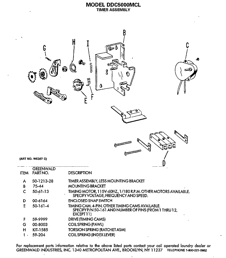 TIMER ASSEMBLY Diagram and Parts List for DDC5000MCL  General Electric Dryer