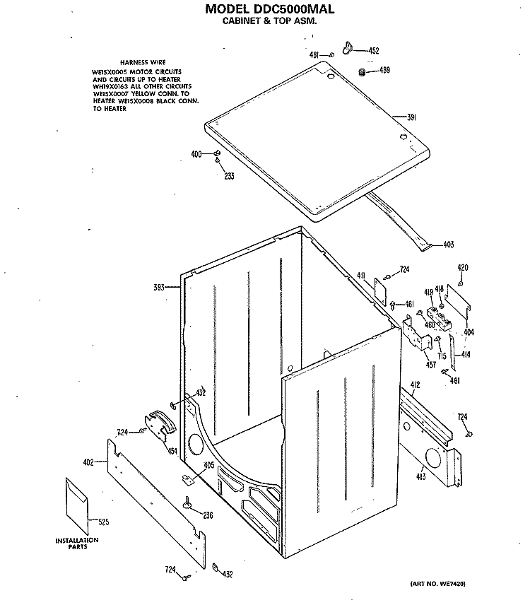 CABINET & TOP ASM. Diagram and Parts List for DDC5000MAL  General Electric Dryer