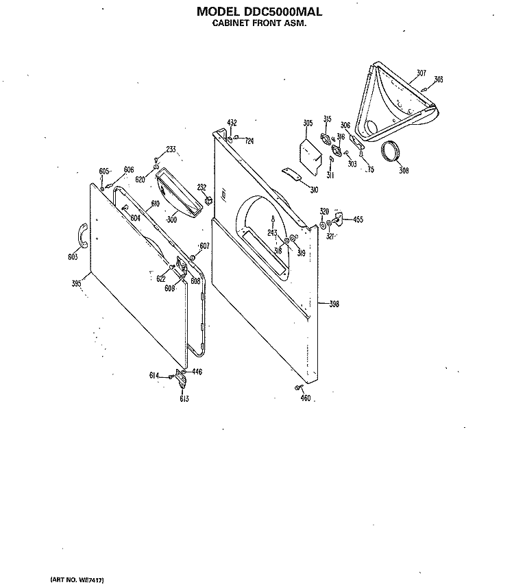 CABINET FRONT ASM. Diagram and Parts List for DDC5000MAL  General Electric Dryer