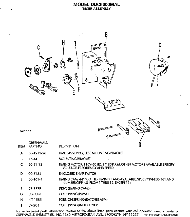 TIMER ASSEMBLY Diagram and Parts List for DDC5000MAL  General Electric Dryer