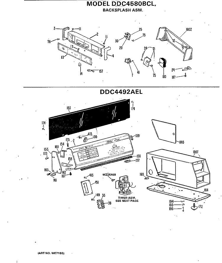 BACKSPLASH ASM. Diagram and Parts List for DDC4492AEL  General Electric Dryer