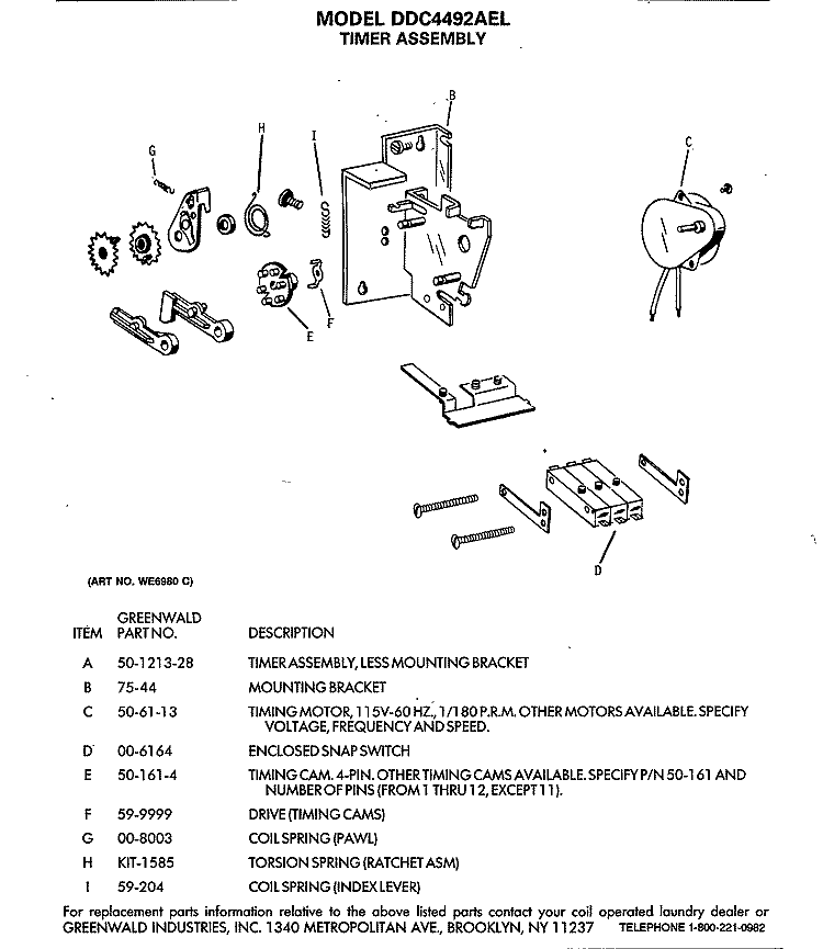 TIMER ASSEMBLY Diagram and Parts List for DDC4492AEL  General Electric Dryer