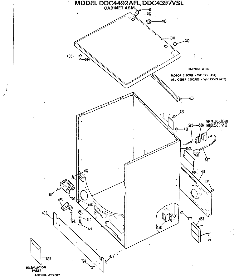 CABINET ASM. Diagram and Parts List for DDC4492AFL  General Electric Dryer