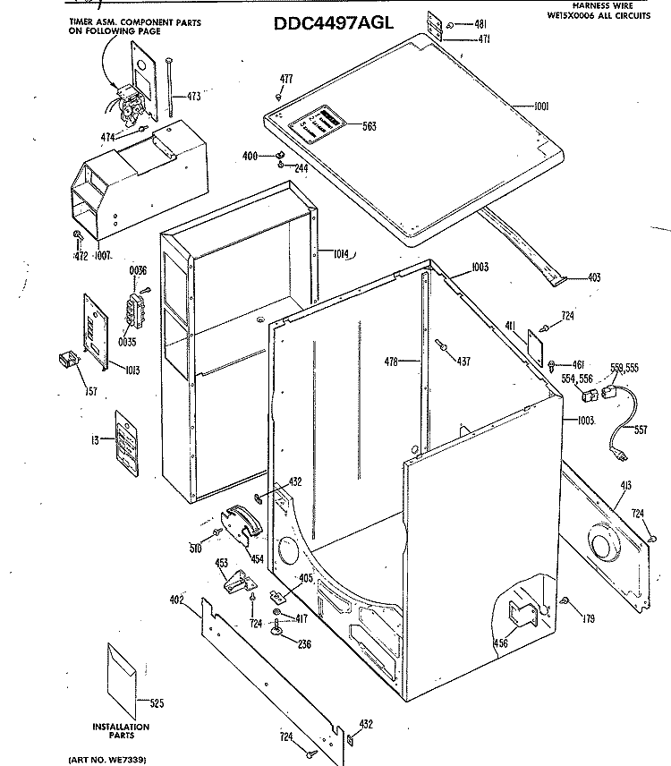 Section Diagram and Parts List for DDC4498AGL  General Electric Dryer