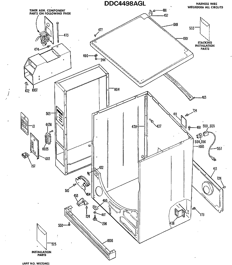 Section Diagram and Parts List for DDC4498AGL  General Electric Dryer