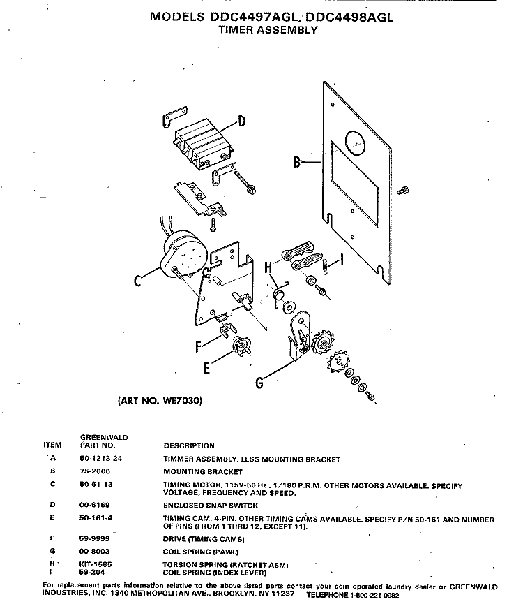 TIMER ASSEMBLY Diagram and Parts List for DDC4498AGL  General Electric Dryer