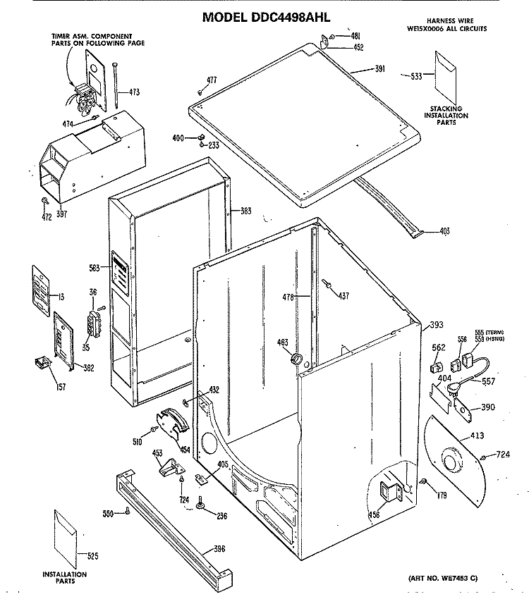 Section Diagram and Parts List for DDC4497AHL  General Electric Dryer