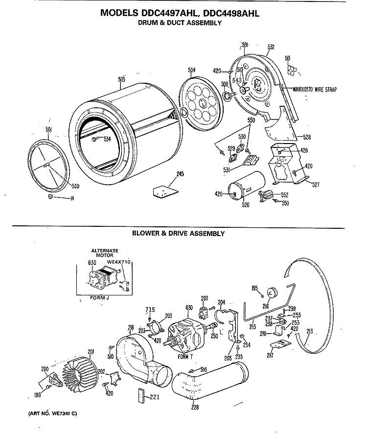 DRUM & DUCT ASSEMBLY Diagram and Parts List for DDC4497AHL  General Electric Dryer