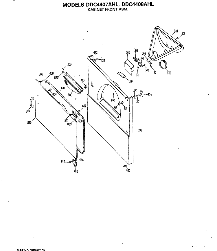 CABINET FRONT ASM. Diagram and Parts List for DDC4408AHL  General Electric Dryer