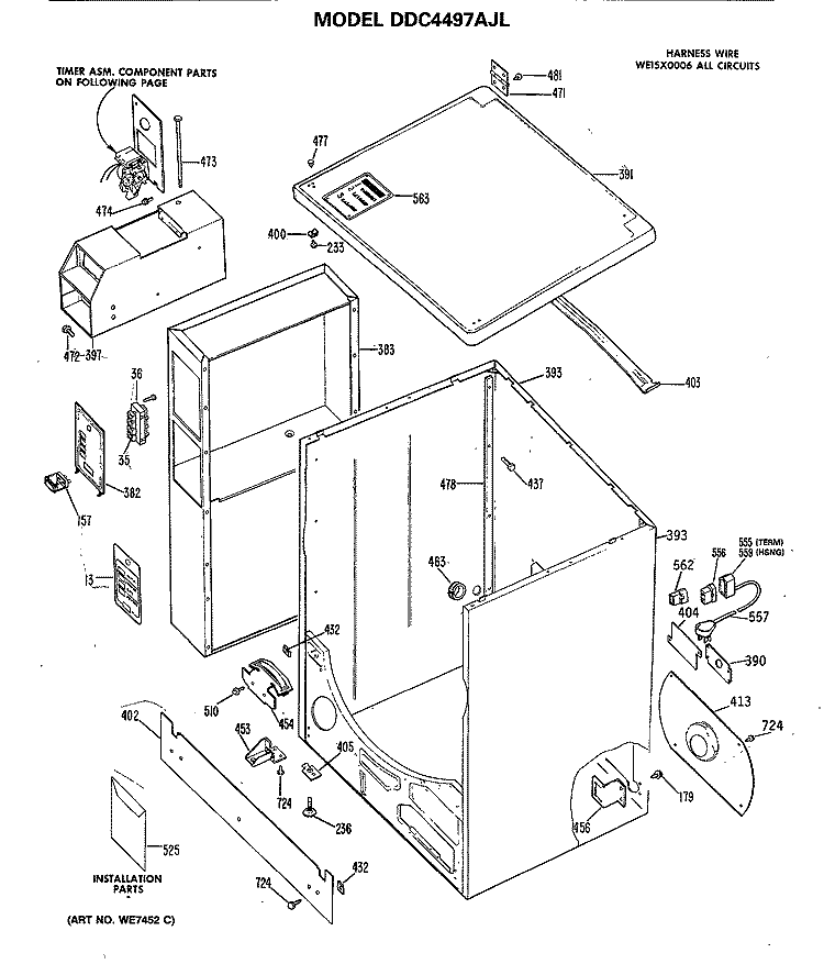 Section Diagram and Parts List for DDC4498AJL  General Electric Dryer