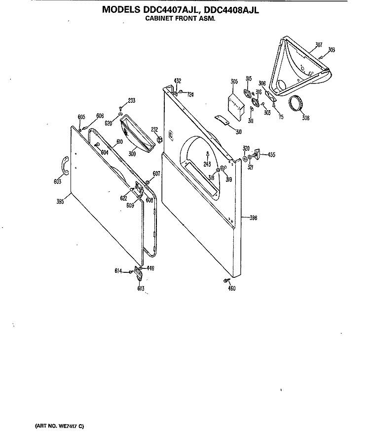 CABINET FRONT ASM. Diagram and Parts List for DDC4407AJL  General Electric Dryer