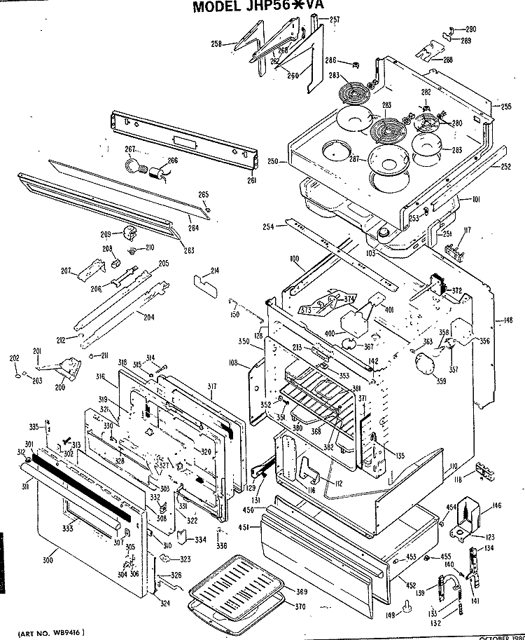 OVEN DOOR PARTS - UPPER Diagram and Parts List for JHP56*VA  General Electric Range