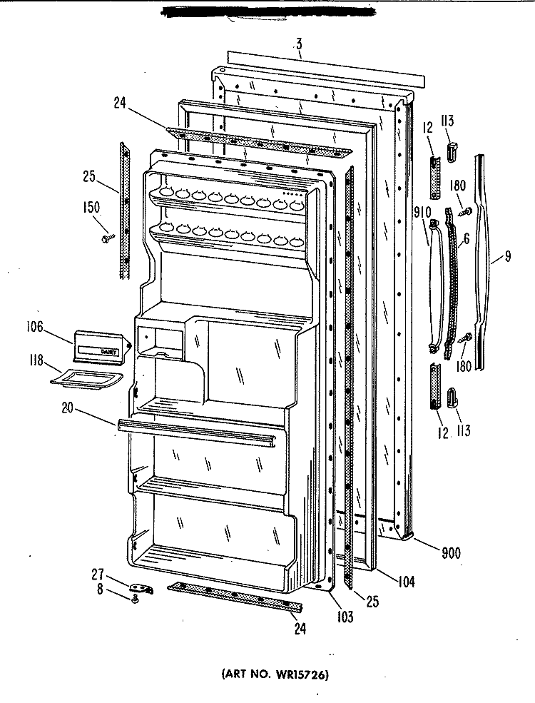 Section Diagram and Parts List for TA14SBPR  General Electric Refrigerator