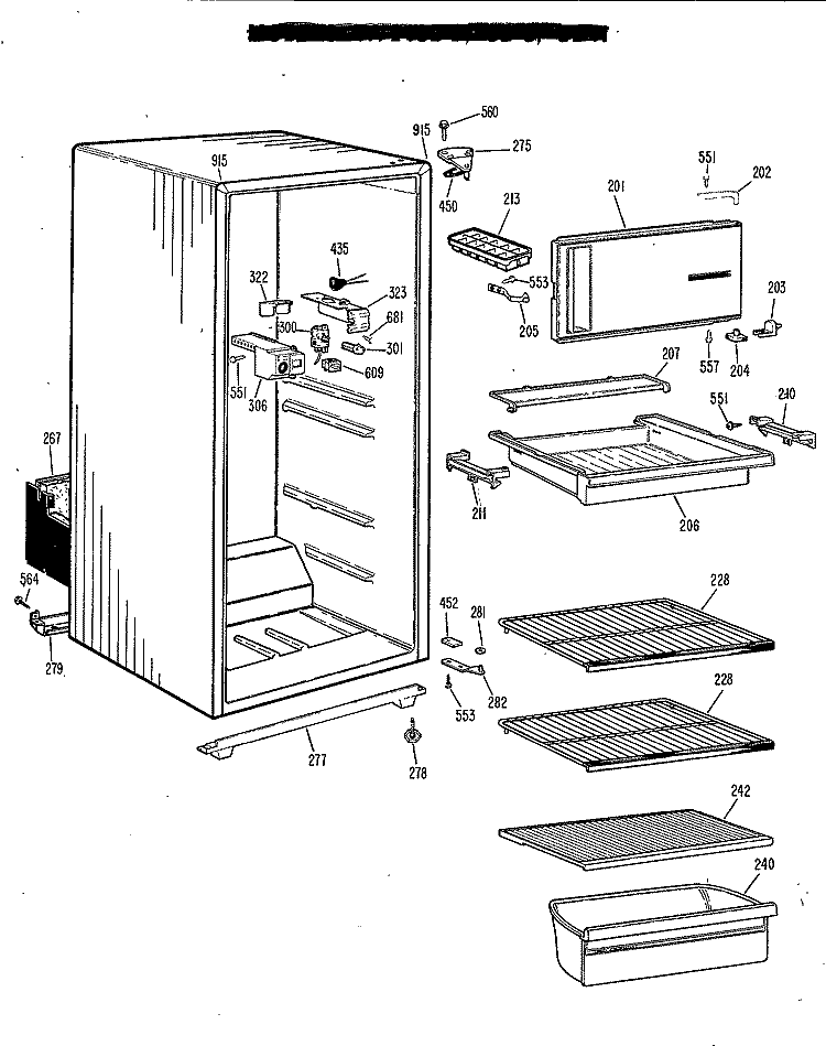 Section Diagram and Parts List for TA14SBPR  General Electric Refrigerator