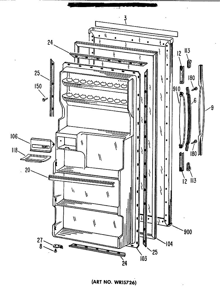 Section Diagram and Parts List for TA14SBRL  General Electric Refrigerator