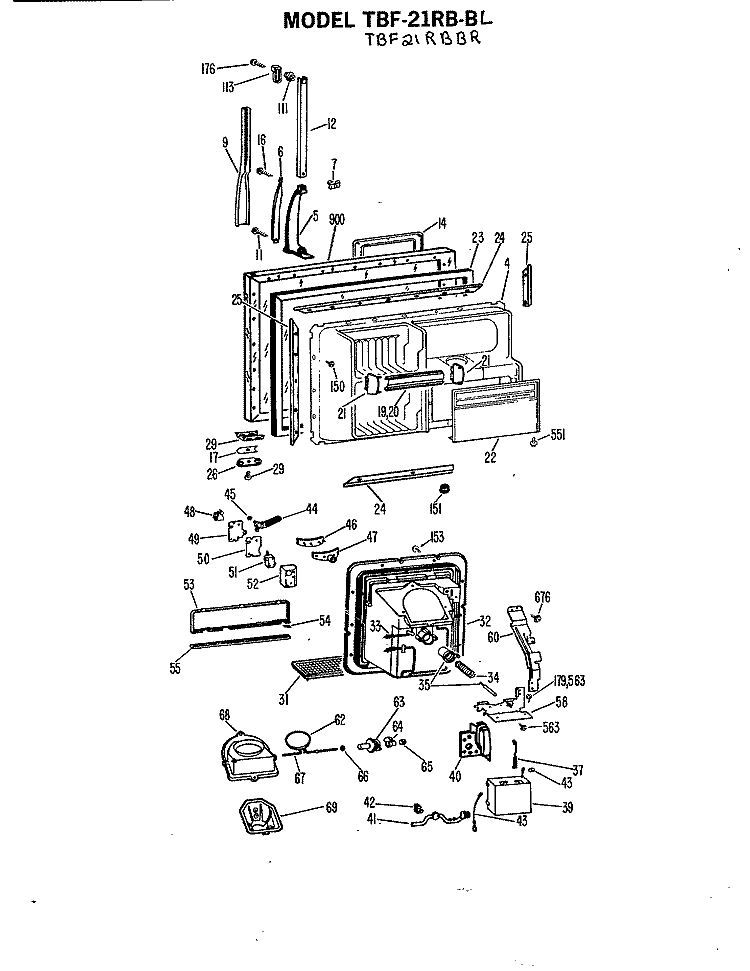 Section Diagram and Parts List for TBF21RBBL  General Electric Refrigerator