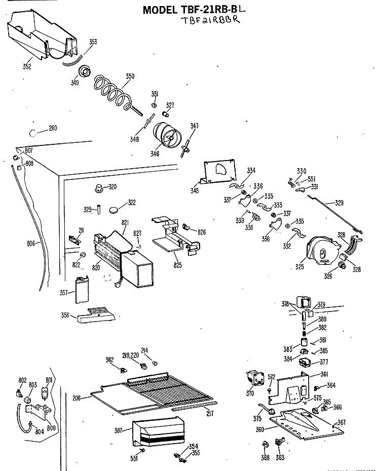 Section Diagram and Parts List for TBF21RBBL  General Electric Refrigerator