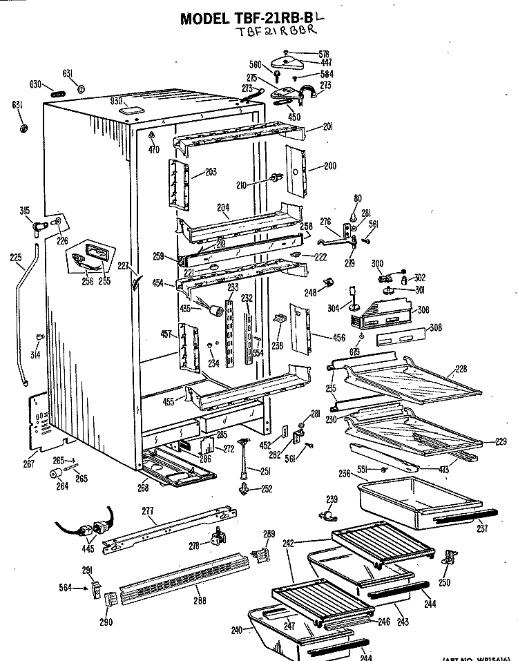 Section Diagram and Parts List for TBF21RBBL  General Electric Refrigerator