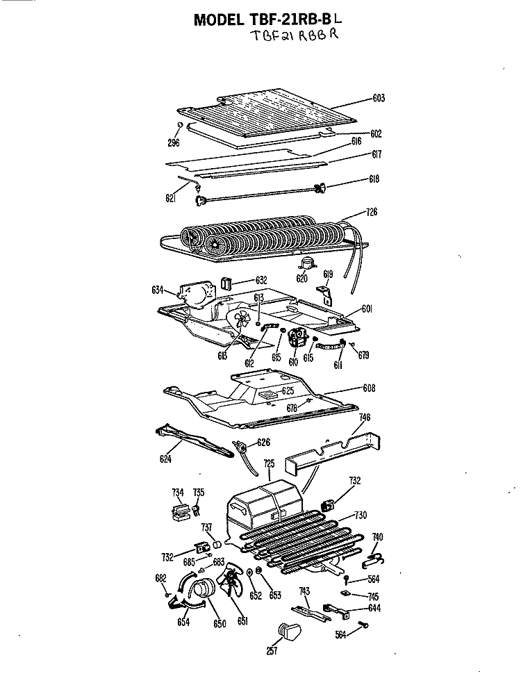 Section Diagram and Parts List for TBF21RBBL  General Electric Refrigerator