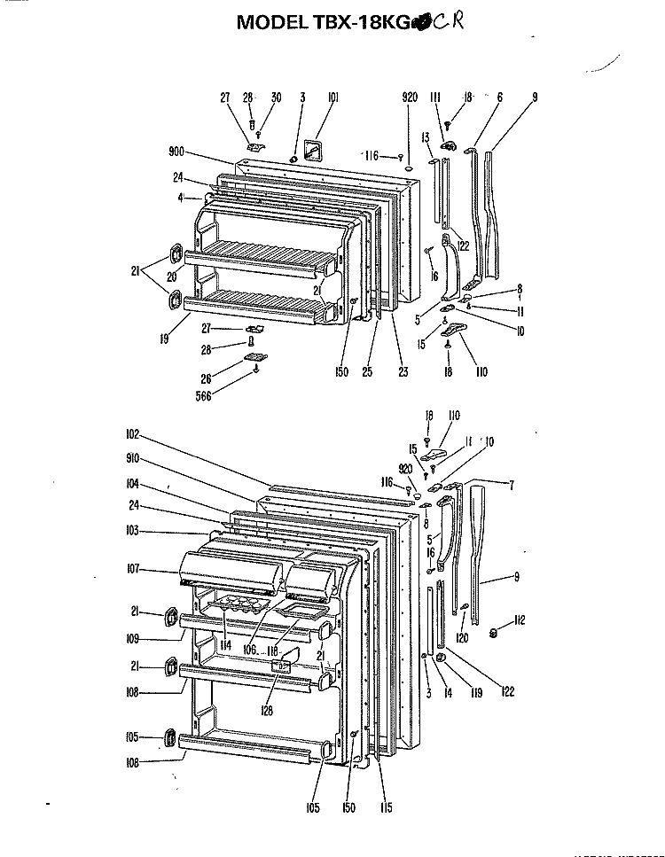 Section Diagram and Parts List for TBX-18KGCR  General Electric Refrigerator