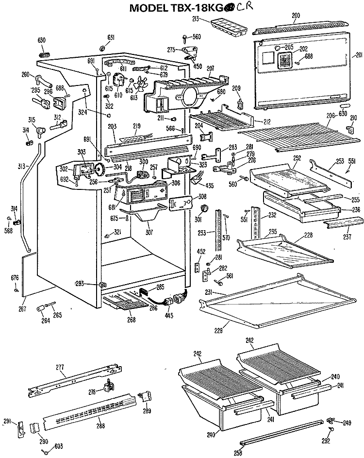 Section Diagram and Parts List for TBX-18KGCR  General Electric Refrigerator